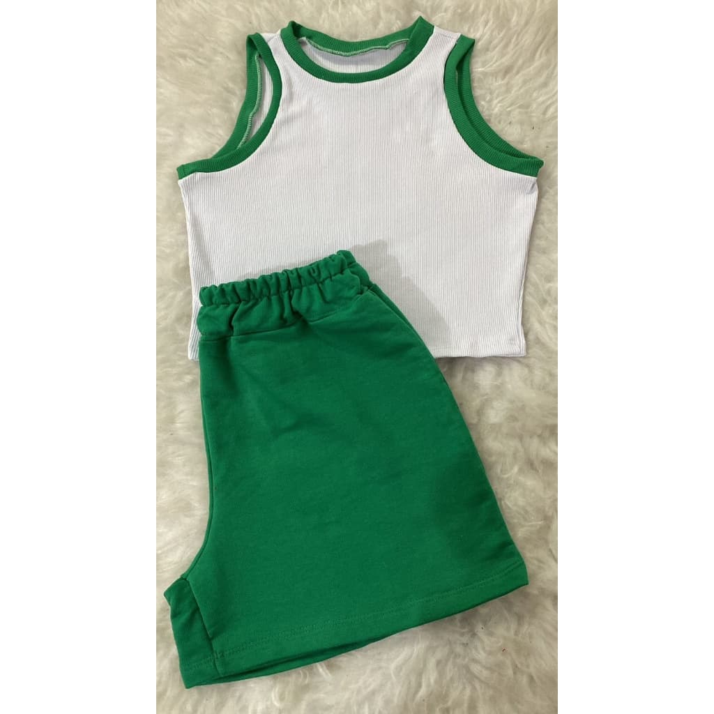 Conjunto Feminino Fabi Gringa Cropped Ribana Shorts Cos Alto Moletom Moda Verao