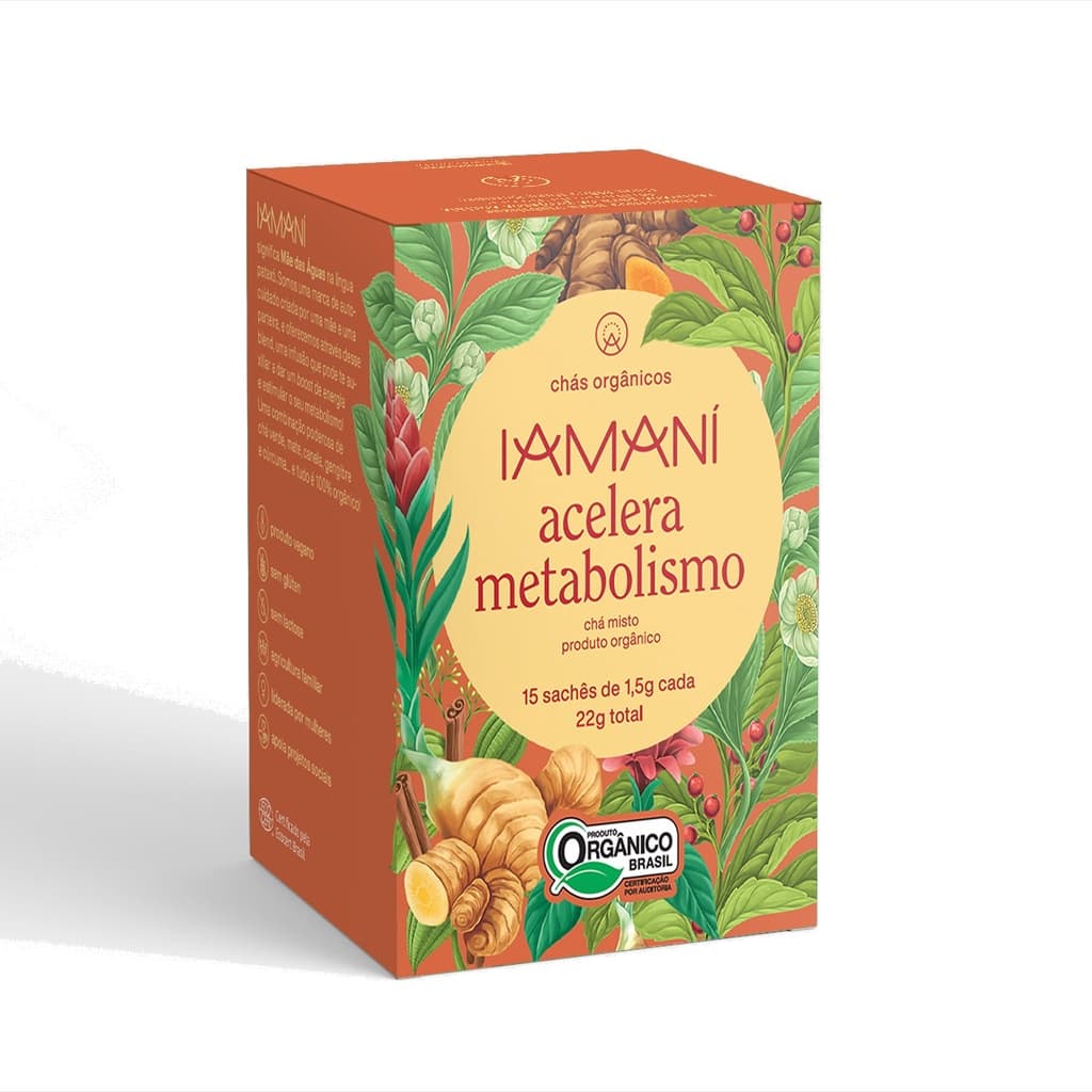 Cha Orgânico Iamaní Acelera Metabolismo  - 15 sachês, rende até 3L
