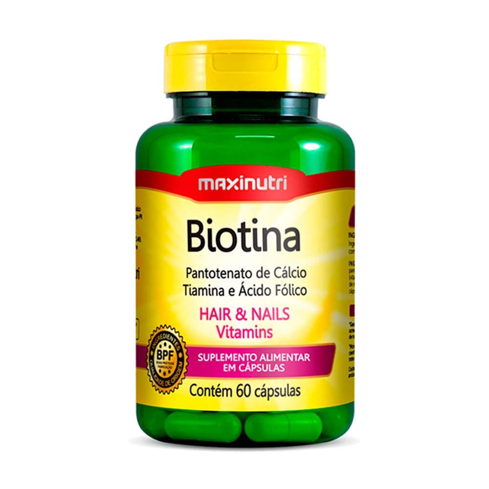 Biotina Cabelo Unhas e Vitaminas + Acido folico 60 Capsulas Maxinutri