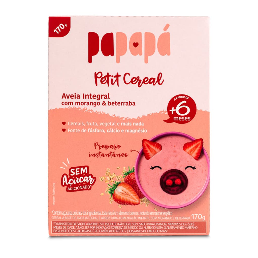 Cereal Infantil Papapá Aveia Morango Beterraba S Açúcar 170g