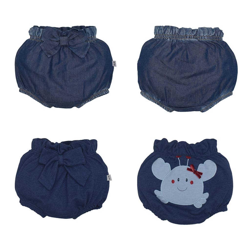 Kit Tapa Fralda 2 Peça Bebê Menina Suedine Jeans Upi Uli