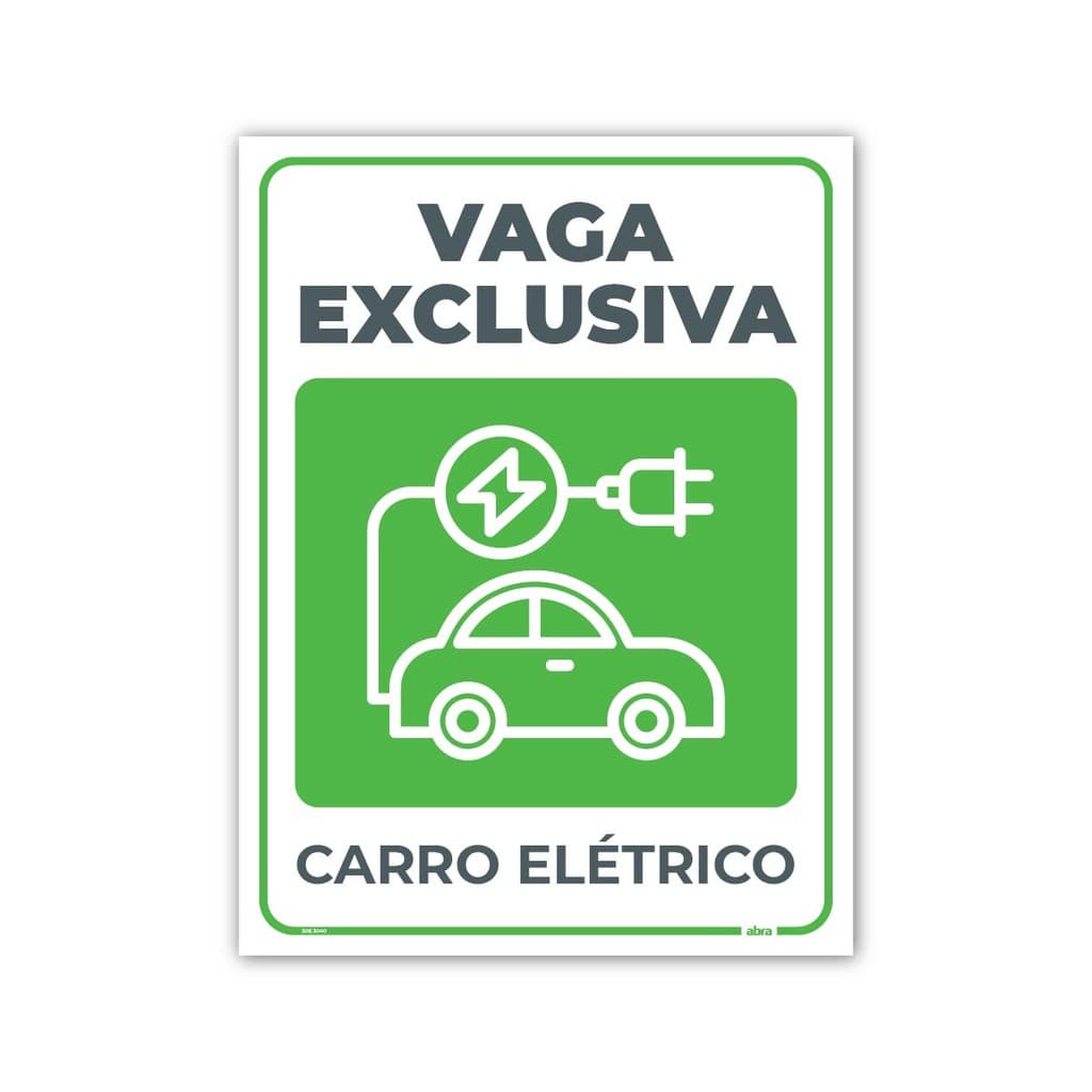 Placa De Sinalização Estacionamento Vaga Exclusiva Carro Elétrico Carregador Veicular