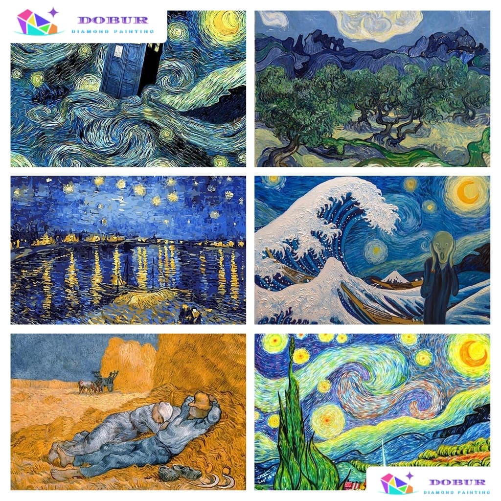 DOBUR | Pintura Diamante Kits de pintura diamante para  redondos/quadrados Van Gogh 5D faça você mesmo broca completa ar