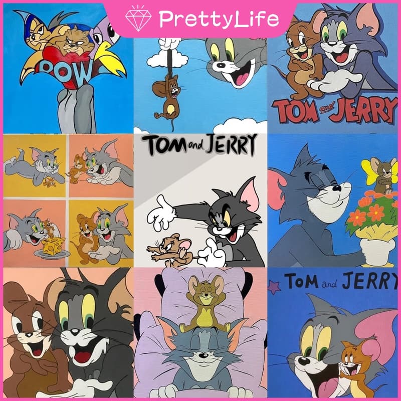 Pltom E Jerry Pintura Diamante 5D Kit Completo Animação De Desenhos Animados Animal Ponto Cruz Mosaico Bordado Artesanat