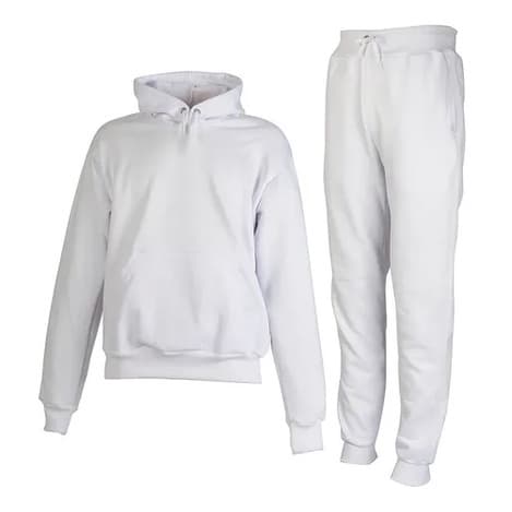 Conjunto Moletom + Calça Masculino Liso Para Frio E Treino Flanelado Branco.