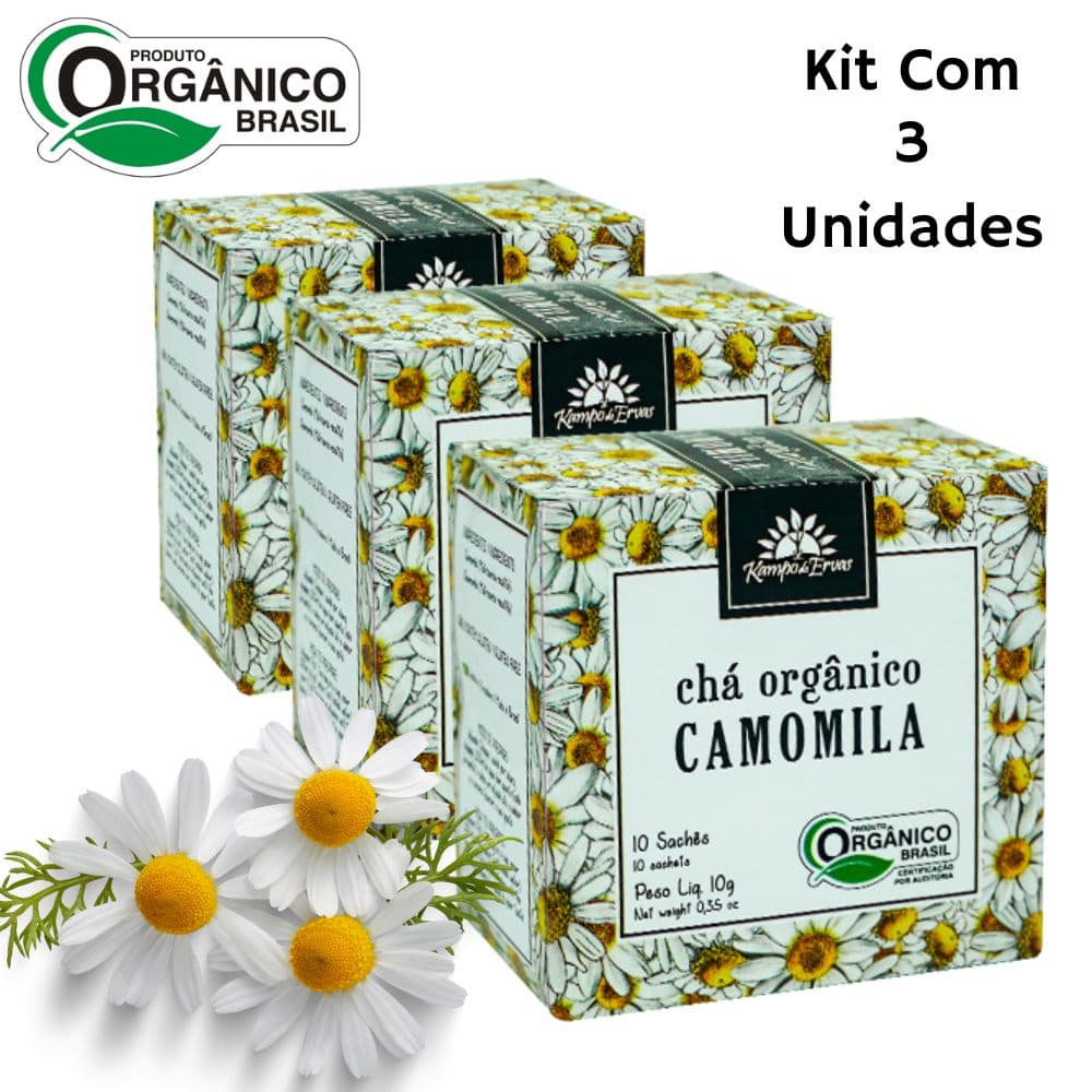 Kit 3 Camomila erva Orgânico e Certificado 10 sachês por caixa Kampo de Ervas