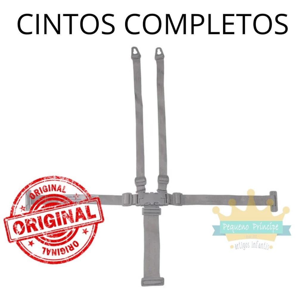 REPOSIÇÃO: Cintos Completos Carrinho e Cadeira de Alimentação/ Refeição Burigotto Cinza 