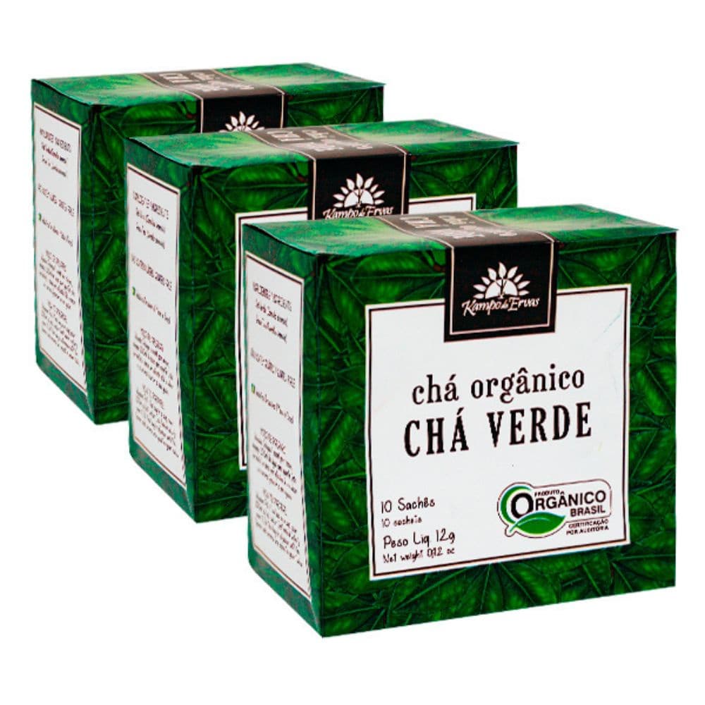 Kit 3 Chá Verde Orgânico Certificado 10 sachês por caixa Kampo de Ervas