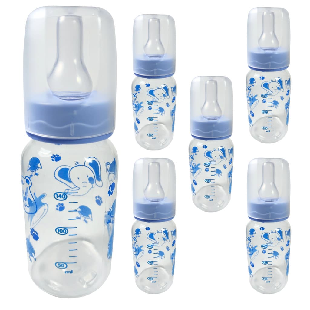 Mamadeira 140ml Azul Para Meninos Meninas Bebê Criança Bico Redondo Livre de BPA - Kit 6 Unidades