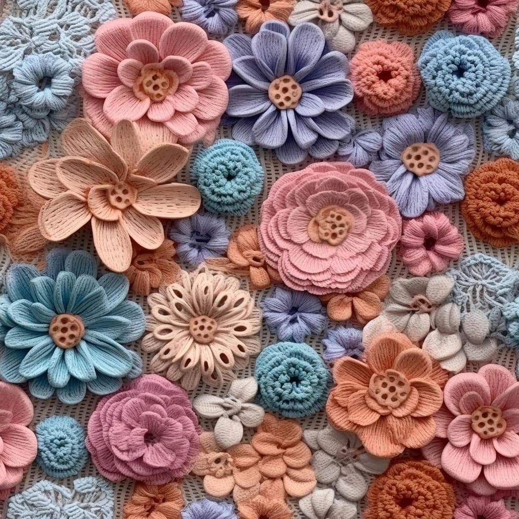 Tecido Patchwork Digital Floral Crochê 2 D457