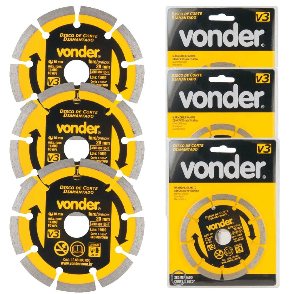 Kit 3 Disco de Corte Diamantado 110x20mm V3 Vonder