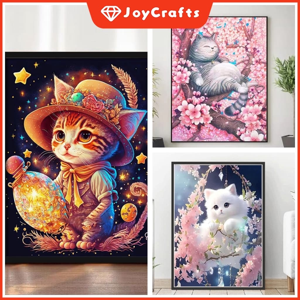 JC Pintura De Diamante 5d De Gato De Desenho Animado Cheia De Diamantes , Adesivos De Sala De Estar Ponto Cruz , Quarto 