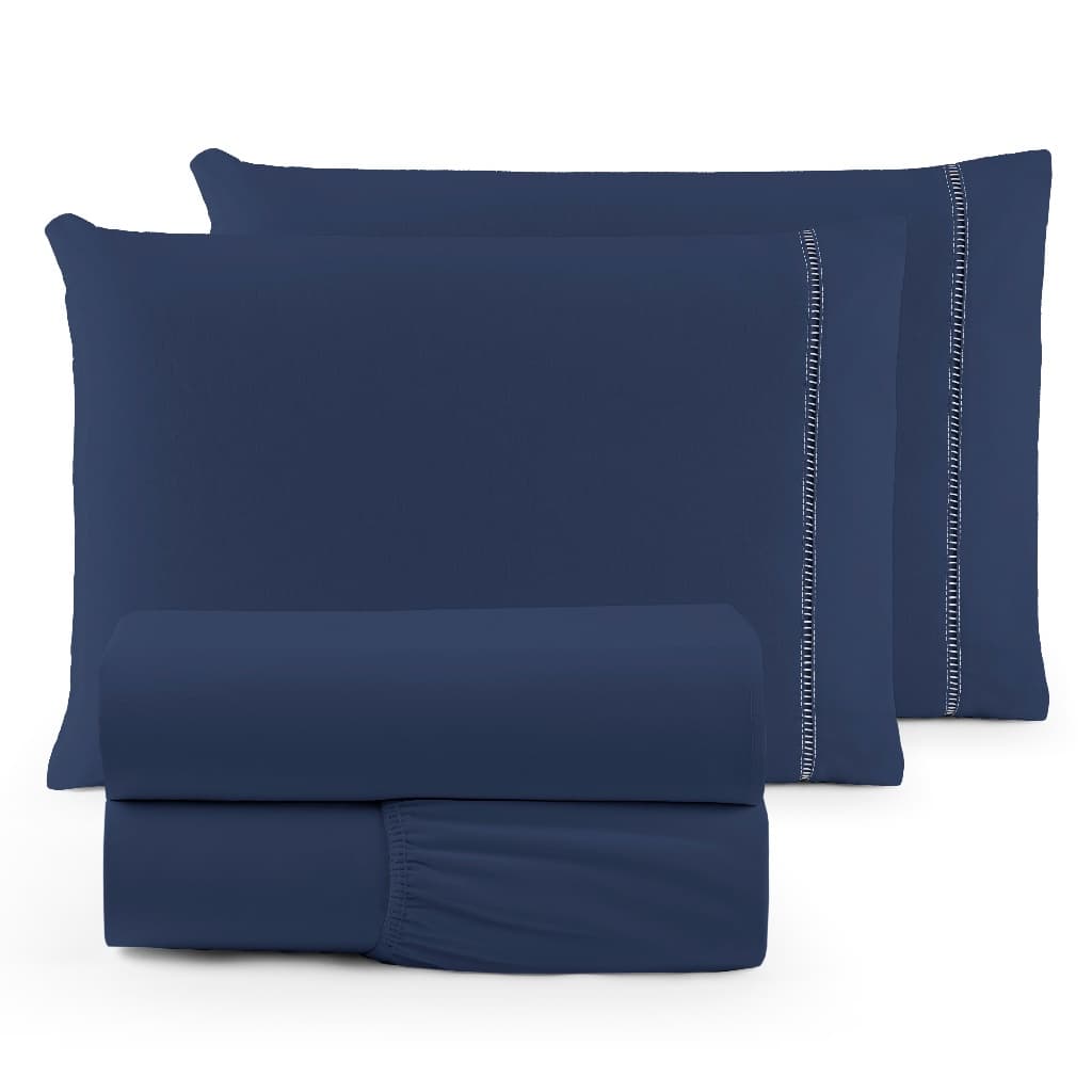Lençol Casal Queen 400 Fios Micropercal Jogo De Cama Casal 3 Peças Com Detalhe Em Ponto Palito