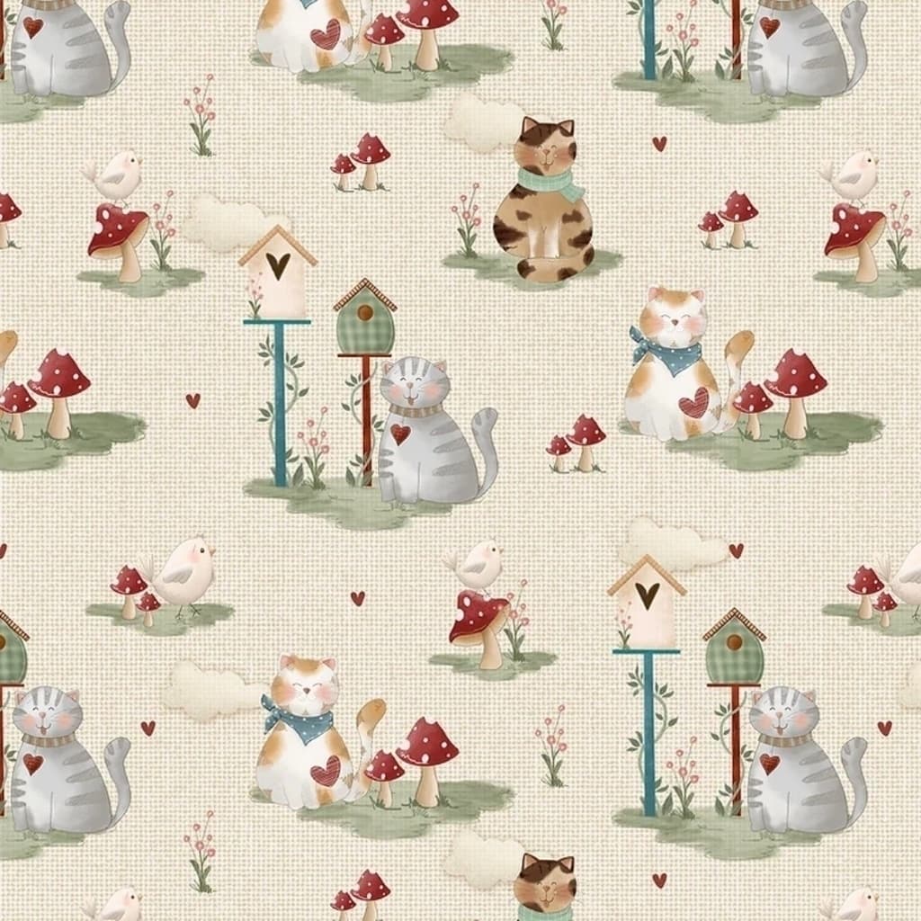Tecido Patchwork Digital Gatinhos Creme Cats CAT001