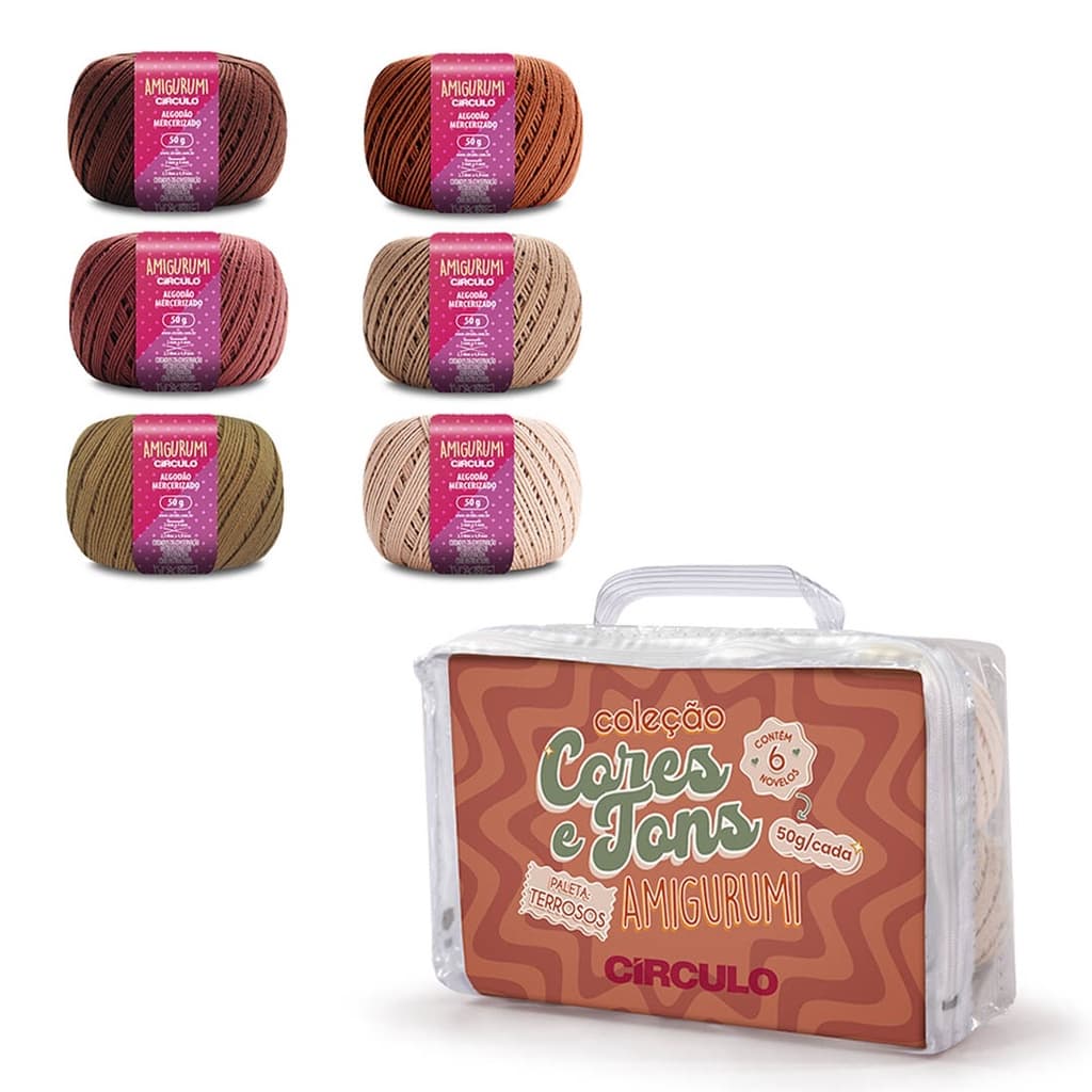 Kit Fios Amigurumi Círculo Cores E Tons Terrosos Algodão Para Tricô Para Crochê Alta Qualidade
