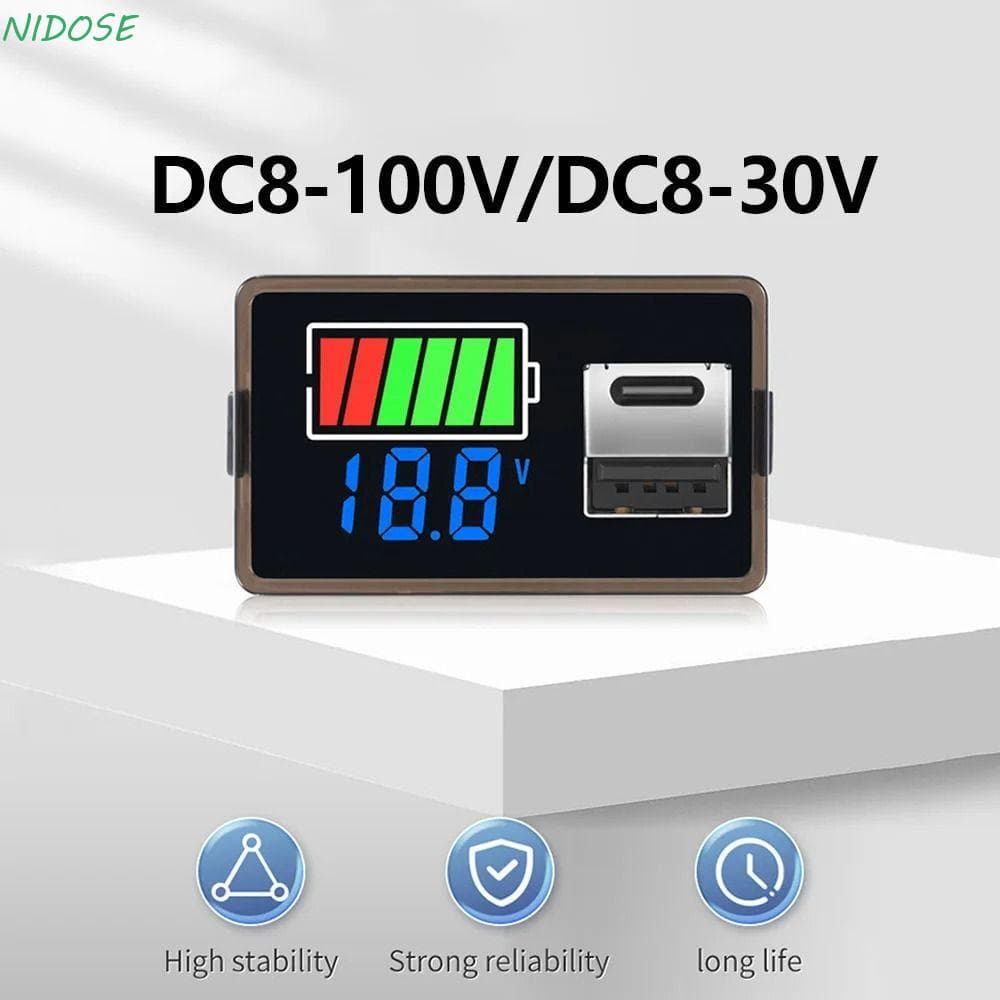 Voltímetro Digital NIDOSE , Indicador De Capacidade USB Tipo C Com Display Duplo LCD , Chumbo-Ácido De Lítio