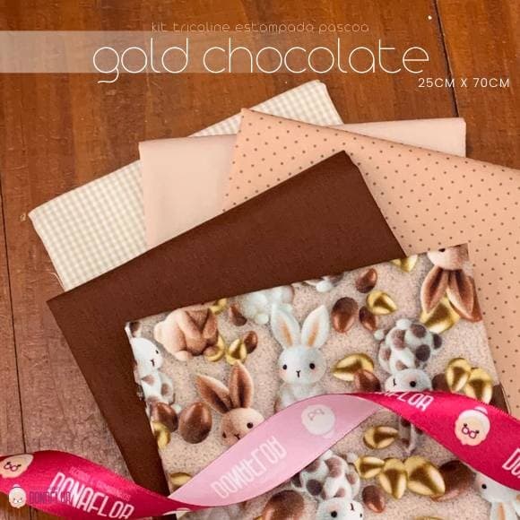 Kit 5Tricolines Pascoa Gold Chocolate 25cm X 70cm 100% Algodão - para Panos de Prato, Fraldas  e Patchwork