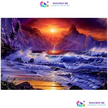 Conjunto De Pintura De Diamante À Beira-Mar Cenário Do Pôr Sol 20X25CM 5D DIY Mosaico Completo Redondo Strass Artesanato