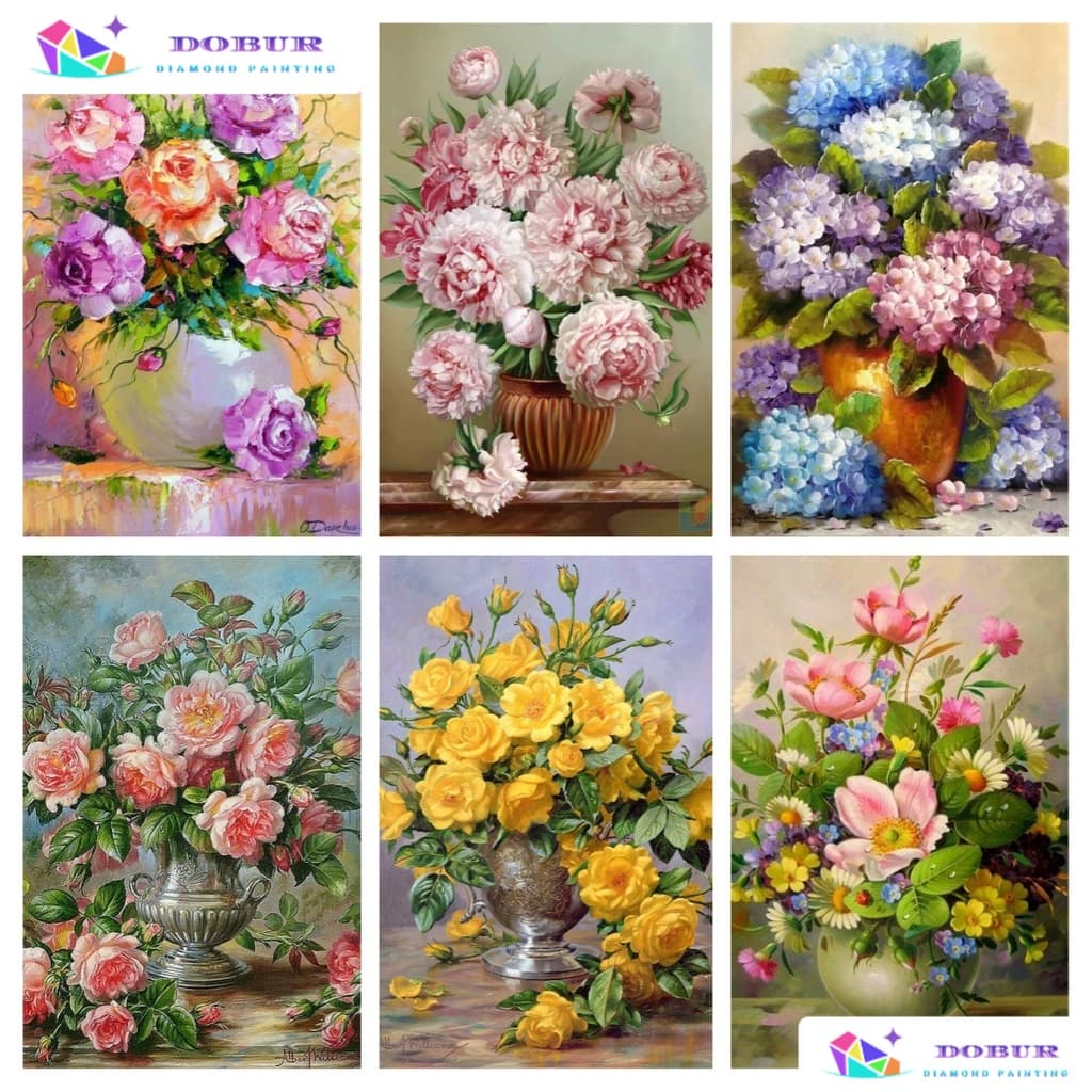 DOBUR | Pintura Diamante Conjunto De Pintura Com Diamante 5D Vaso De Bouquet Redondo/Quadrado Furadeira Completa Kits Nu