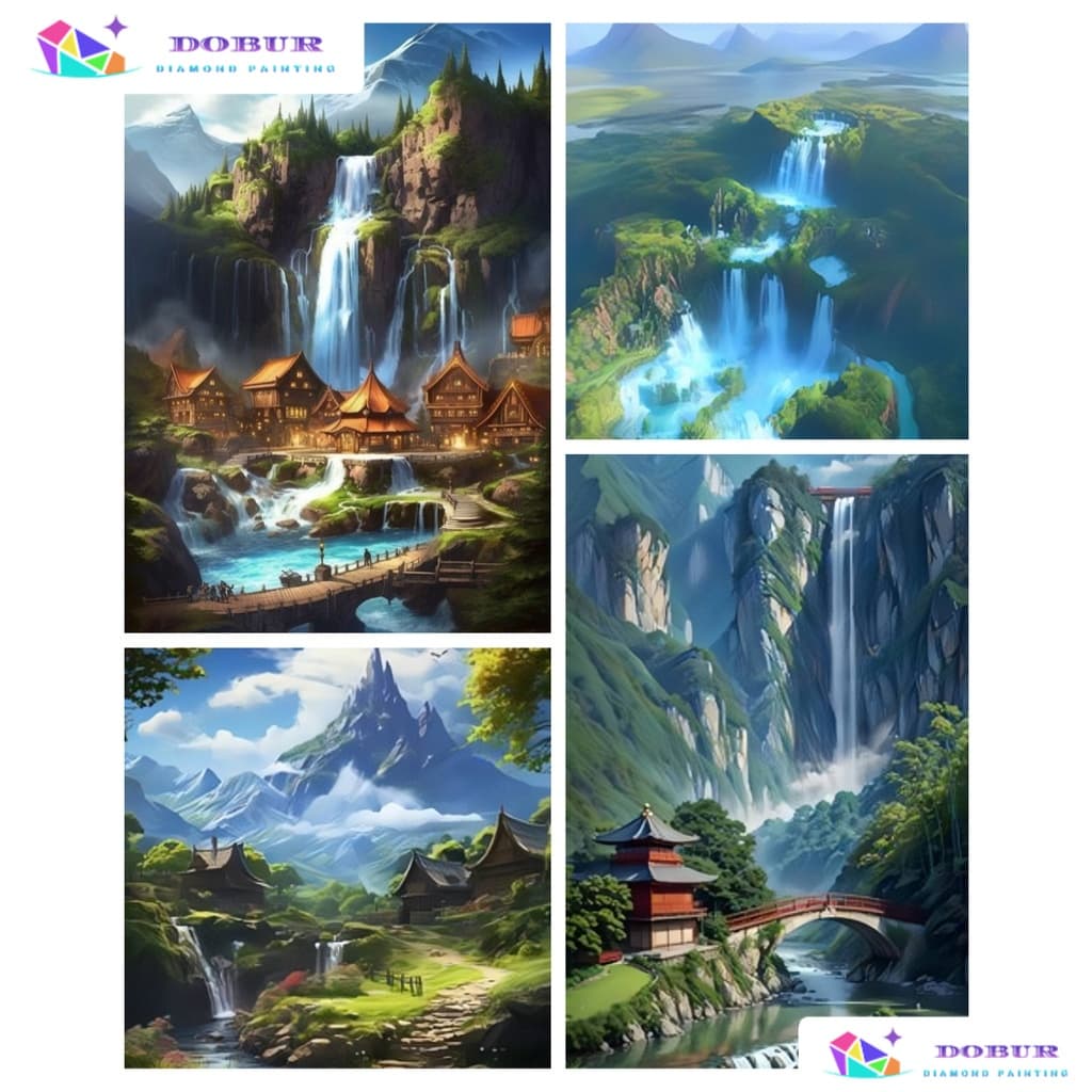 Conjunto De Pintura De Diamante 5D Redondo/Quadrado Paisagem Natural Cachoeira DIY Broca Completa Com Kits Numéricos Cas