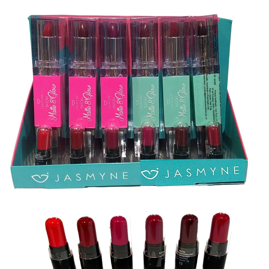 BATOM MATTE & GLOW JASMYNE 2 EM 1 BASTÃO E LIQUIDO 9.3G  CORES DO 1 AO 12