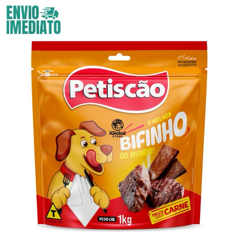 Bifinho para Cães Adultos Petiscão Carne 1kg - Frete Rápido - ENVIO IMEDIATO