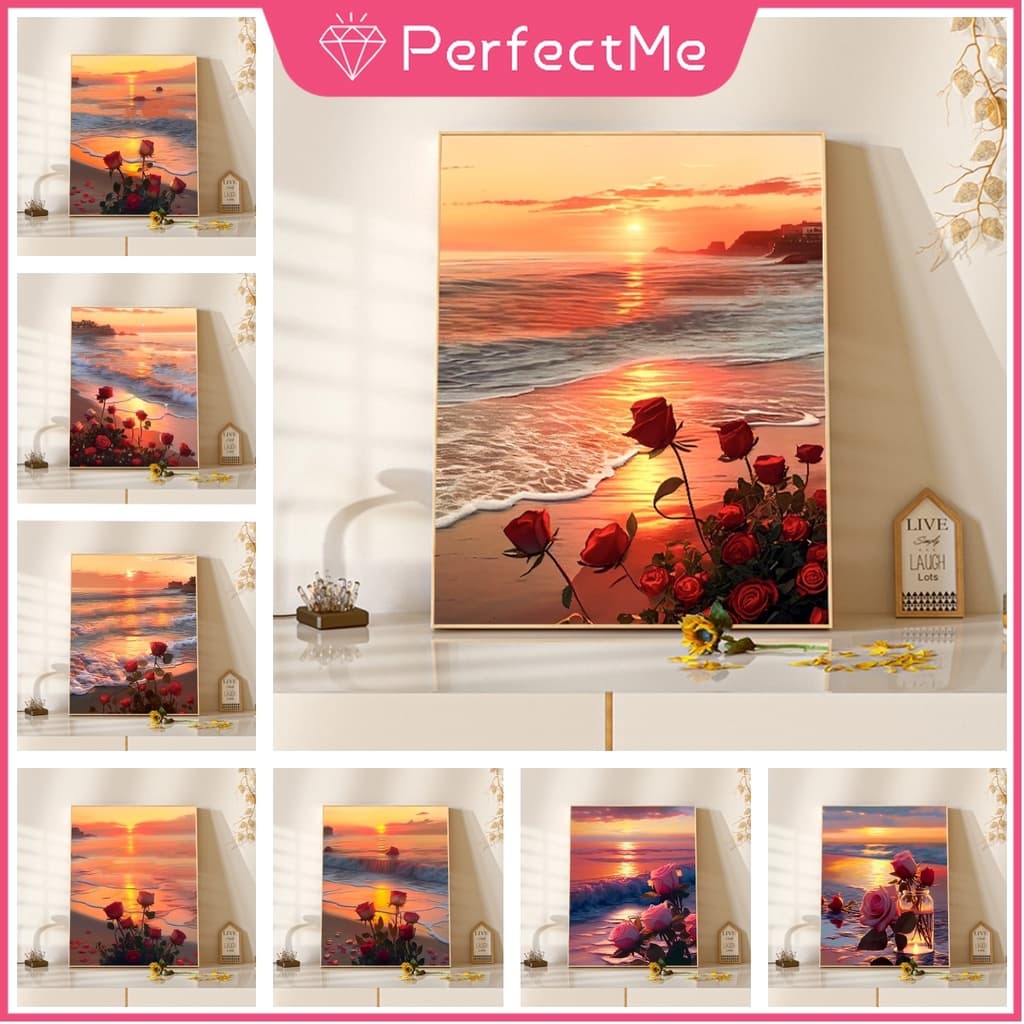 Pmromantic Rose Diy 5D Pintura Diamante Ponto Cruz Conjunto Completo De Diamantes Acrílico Redondo Para Decoração De Cas