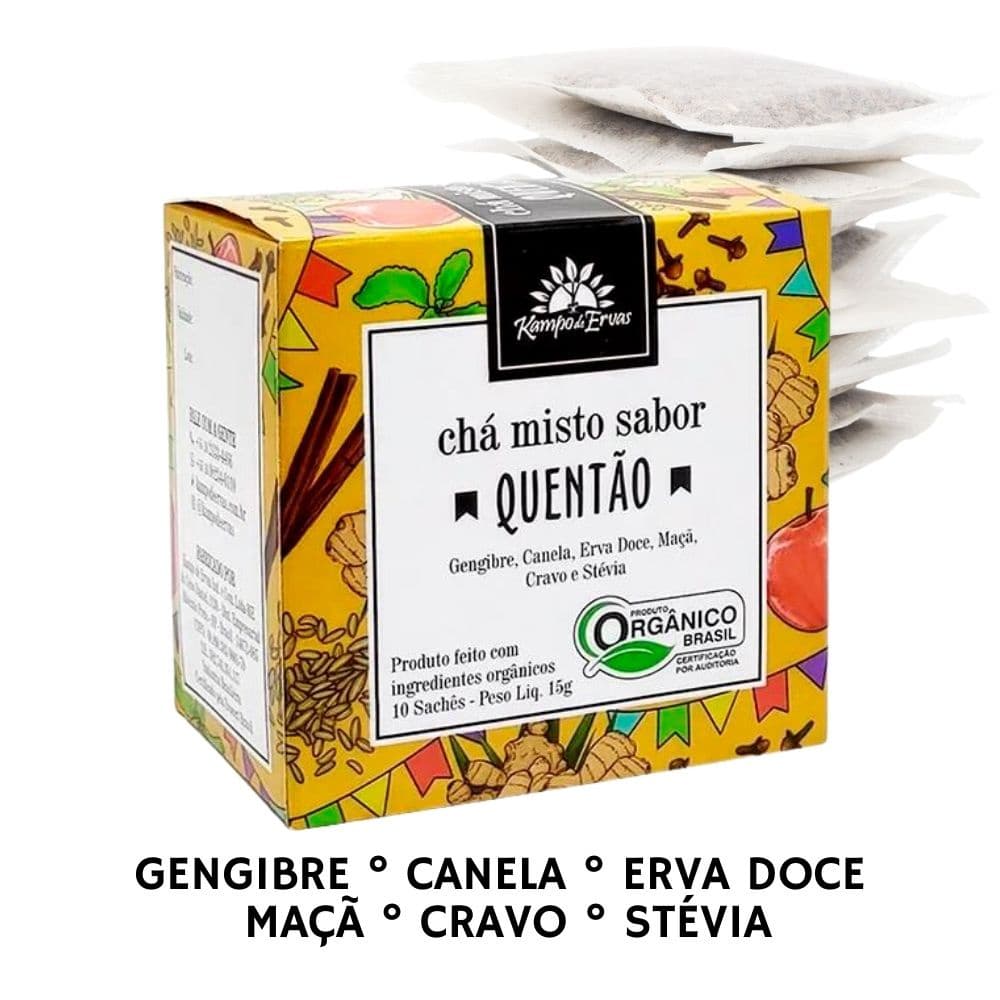 Quentão Orgânico 10 sachês sem álcool Gengibre Canela Maçã Cravo Erva Doce Festa Junina