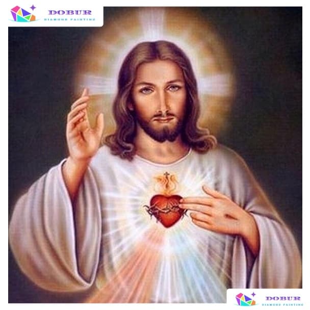 DOBUR | Pintura Diamante 5D Pintura de Diamante Kits  20x20cm De Pintura Com Diamante Redondo Completo 20x20cm Jesus 5D Para Artesanato Decoração