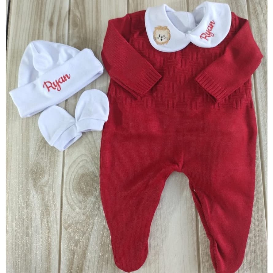 saida maternidade conjunto trico personalizado bebê menino menina