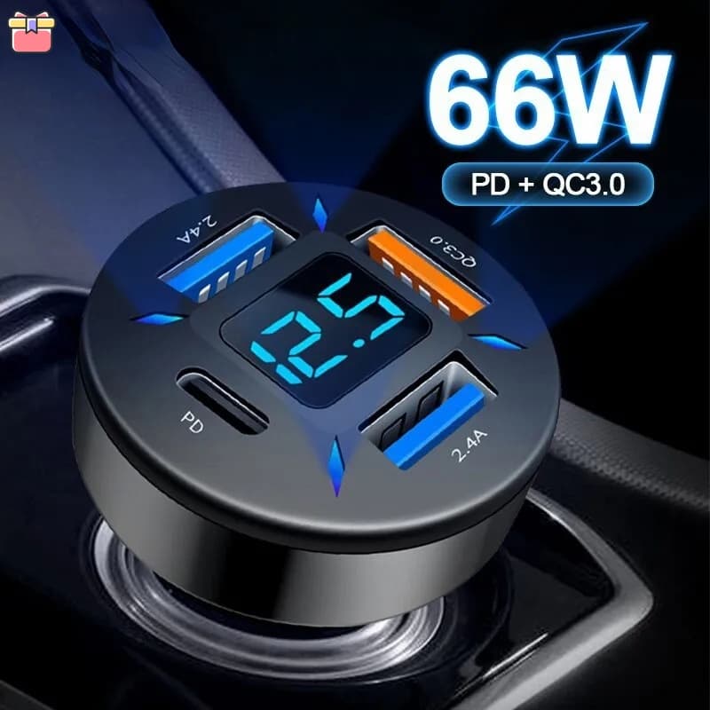 66W 4 Portas USB Carregador De Carro Carregamento Rápido PD Carga Rápida 3.0 C Adaptador De Telefone Para YKT