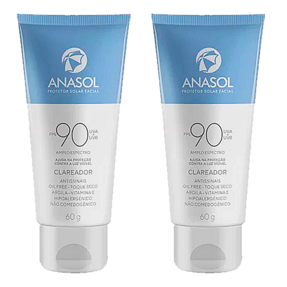 Kit 2 Protetores Solar 60g Facial Clareador FPS 90 - Anasol