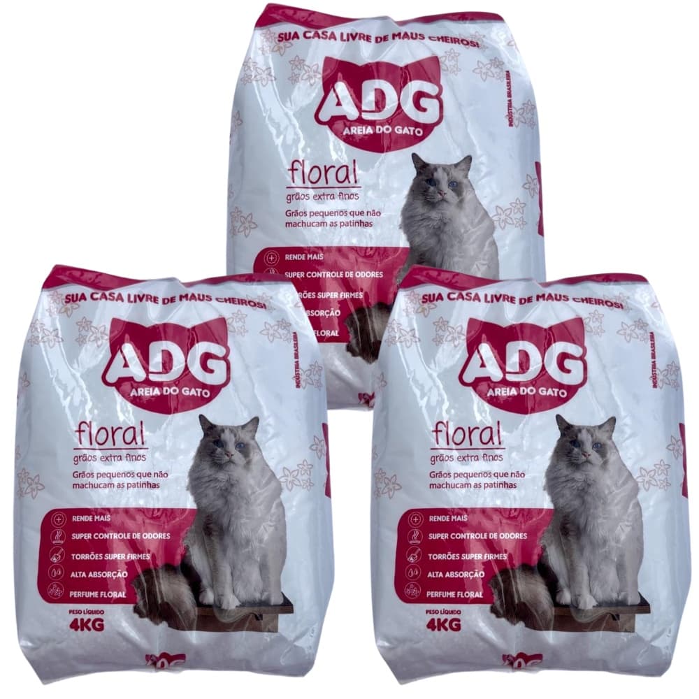 Kit 03 Uni Areia Sanitária Para Gatos 4kg Areia Para Gato Perfumada