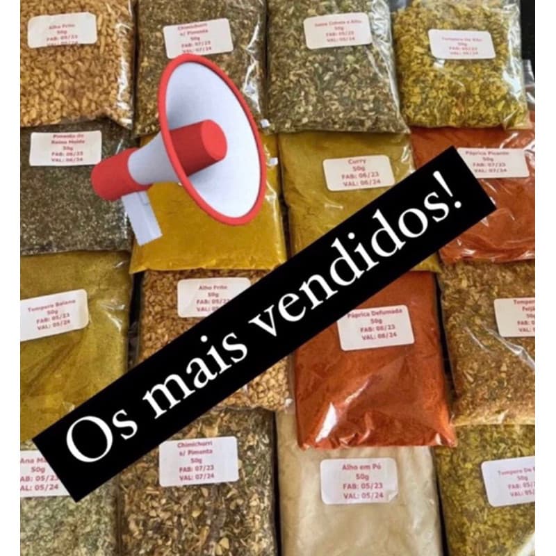 TEMPEROS E CONDIMENTOS KIT 30 UNIDADES 30g EMBALAGEM ZIP LOCK