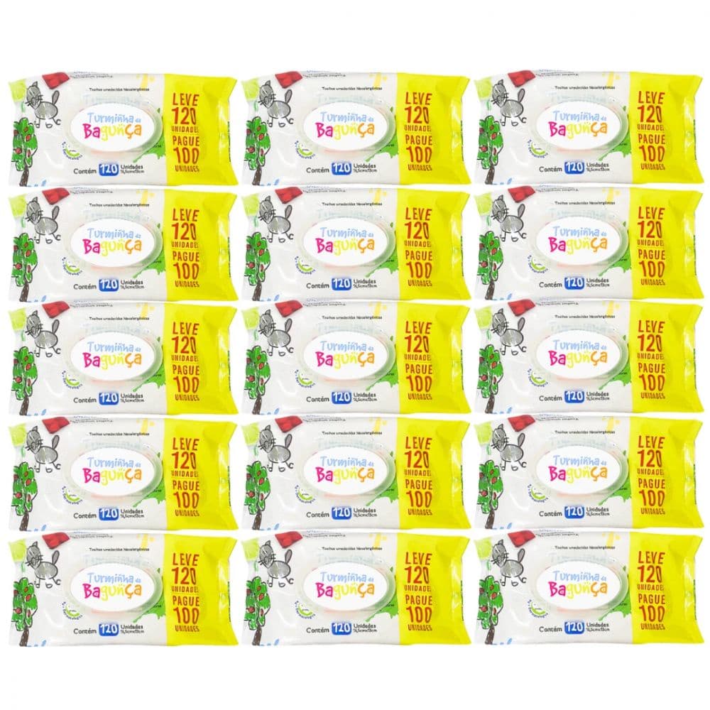 Kit 15 Toalhas Umedecidas Turminha da Bagunça 120 Unidades