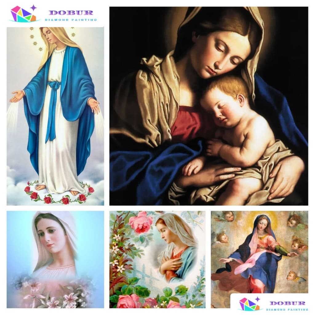 DOBUR | Pintura Diamante Kit De Pintura Com Diamante Virgem Maria Jesus Cristianismo 5D Decoração De Parede Artesanato D