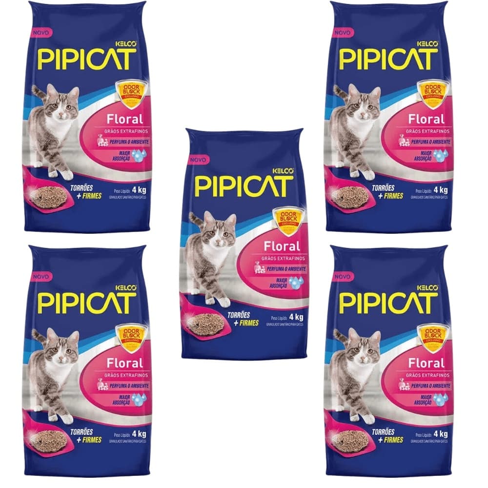Kit 5 Areia Sanitária Para Gatos Kelco Pipicat Floral 4kg