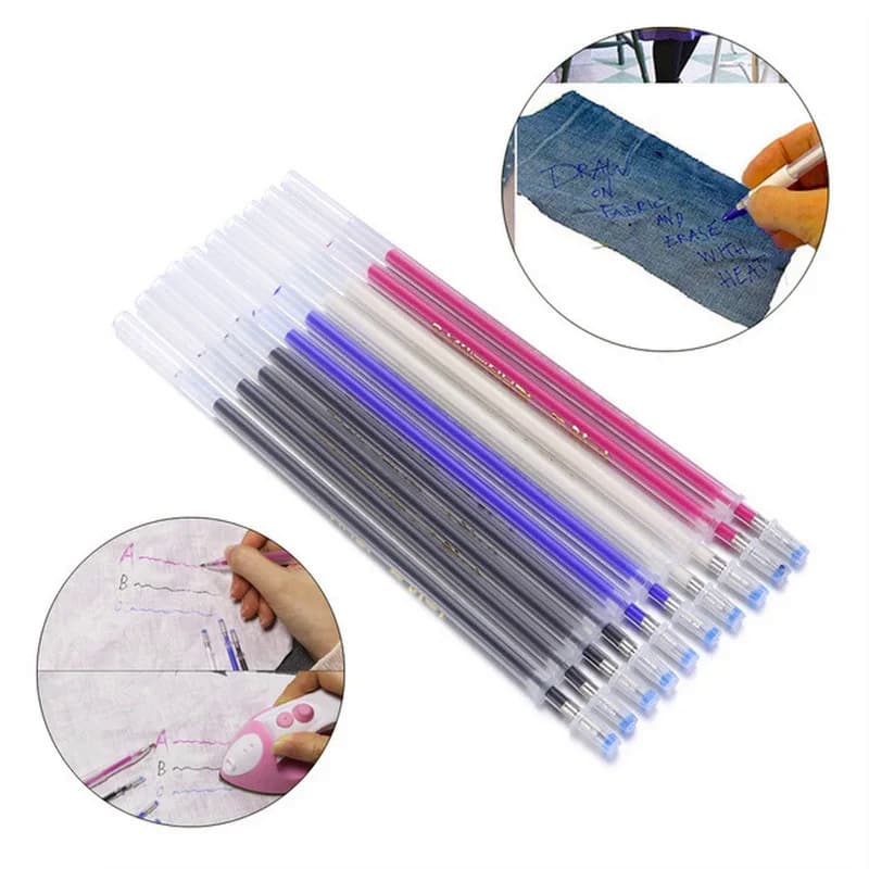 Kit 10 Refis Caneta para Tecido Desaparece com Calor Apagável Patchwork Couro PU Costura