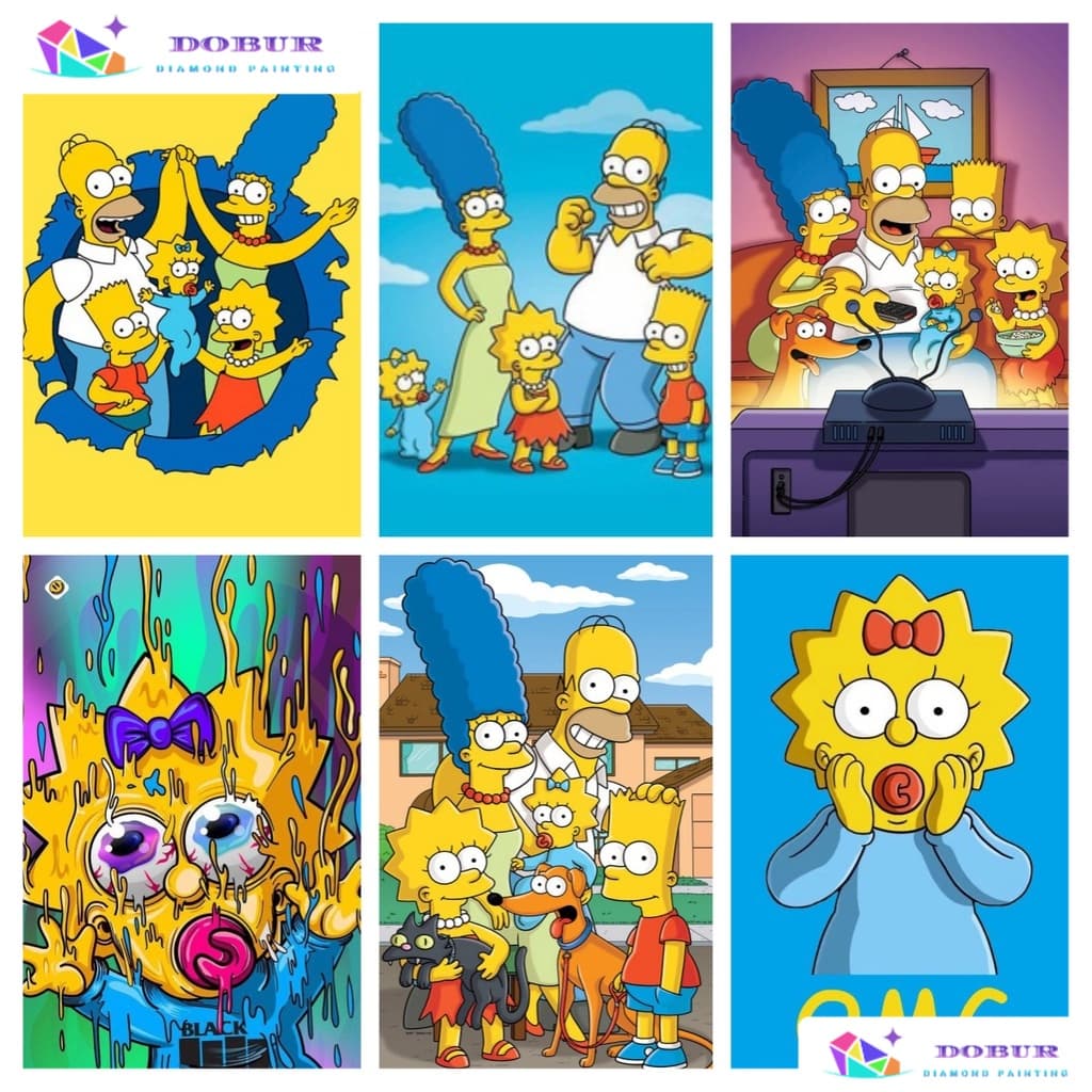 DOBUR | Pintura Diamante Kits De Pintura Com Diamante Para Adultos Simpsons Redondos 5D DIY Full Drill Decoração Pintura