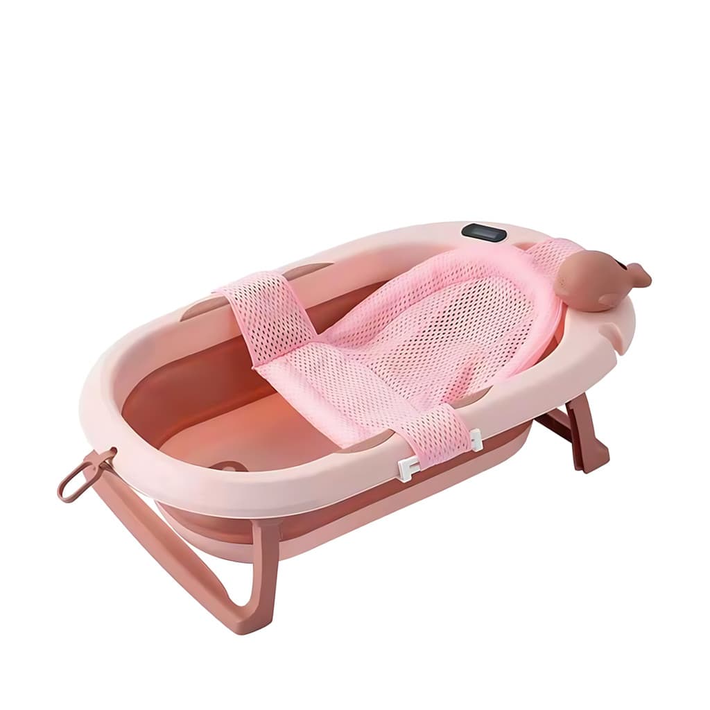 Kit Banho Banheira + Redinha Banheira Bebê Dobrável - Rosa