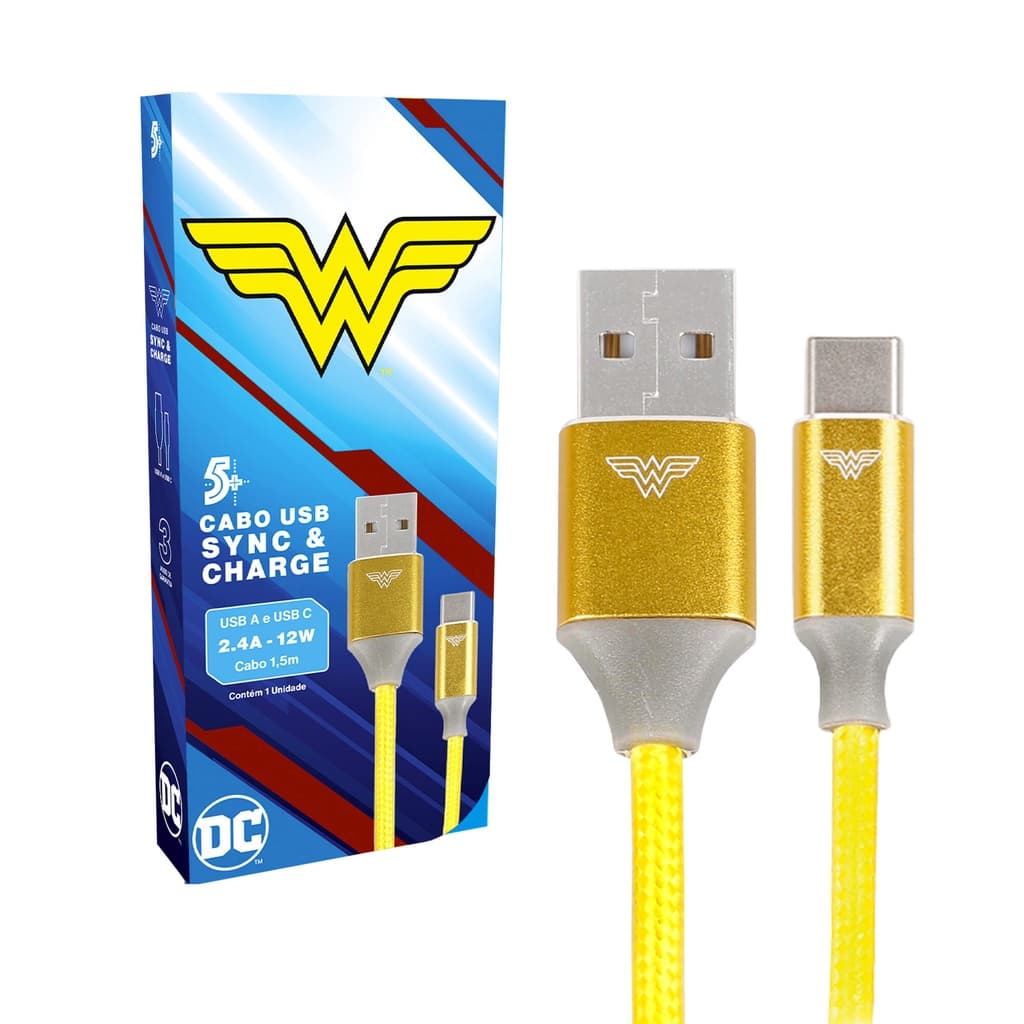 Cabo Carregador Rápido Turbo Usb-A p/Tipo C Mulher Maravilha