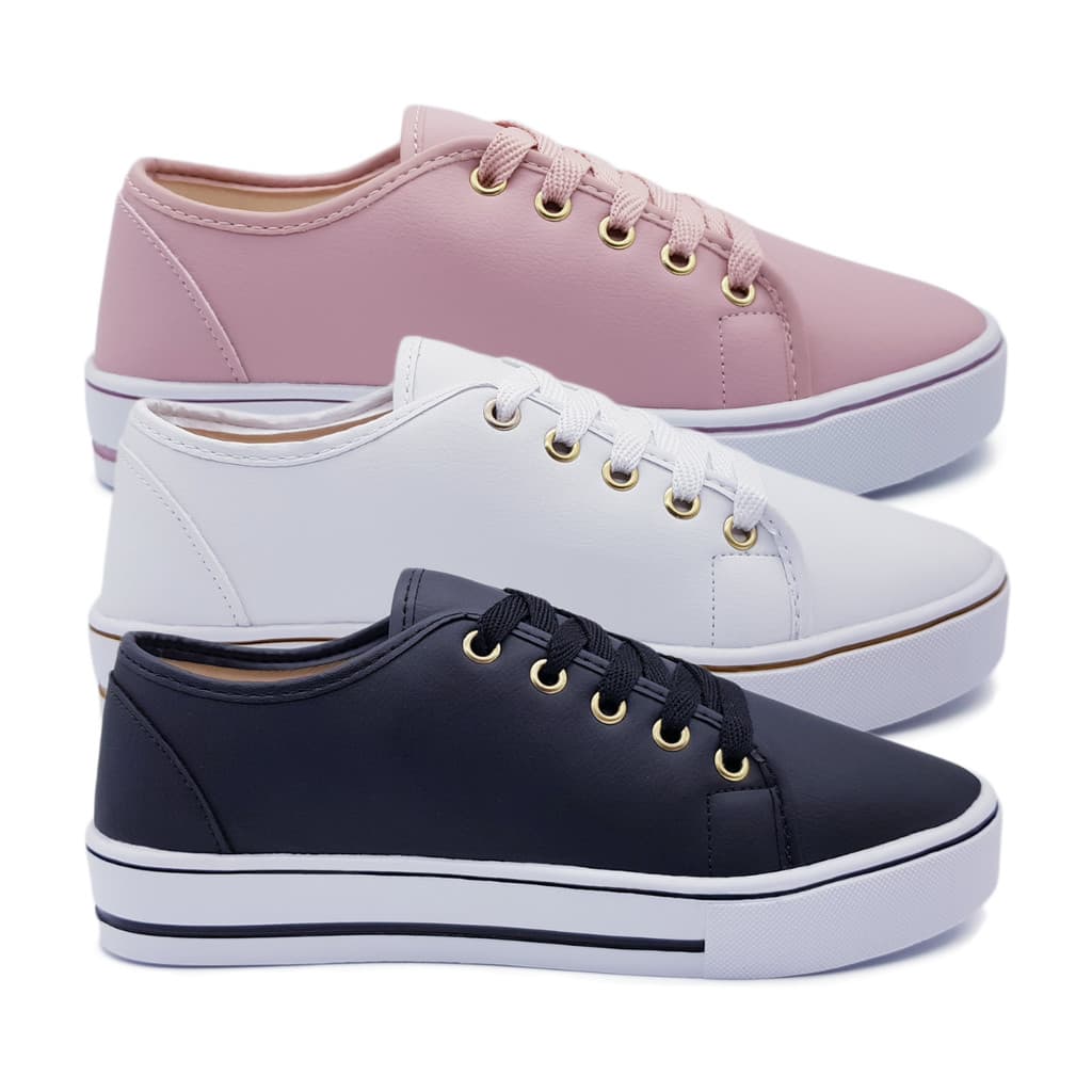 Kit 3 Pares Tênis Feminino Casual Básico Sapatenis Sapato Leve Confortável Sola Alta Revenda K79