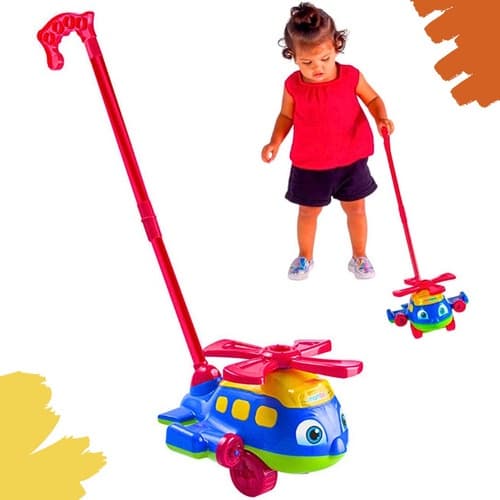 Helicóptero Avião Brinquedo De Empurrar com Cabo Educativo Push Plane Apoio Andador Bebê Criança