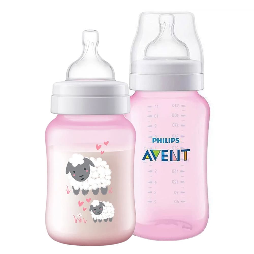Kit 2 Mamadeiras Avent Bebê Philps Anti Colica Ovelha Rosa