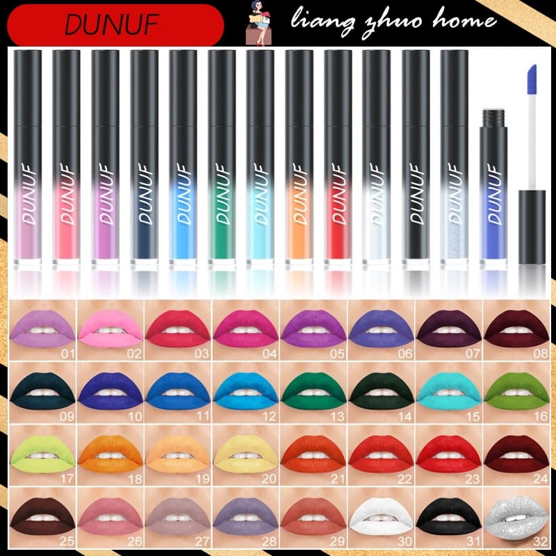 DUNUF Brilho Labial Colorido À Prova D'água Nude Purple Lasting Velvet Matte Batom Líquido Hidratante Copo Antiaderente Maquiagem Para Os Lábios