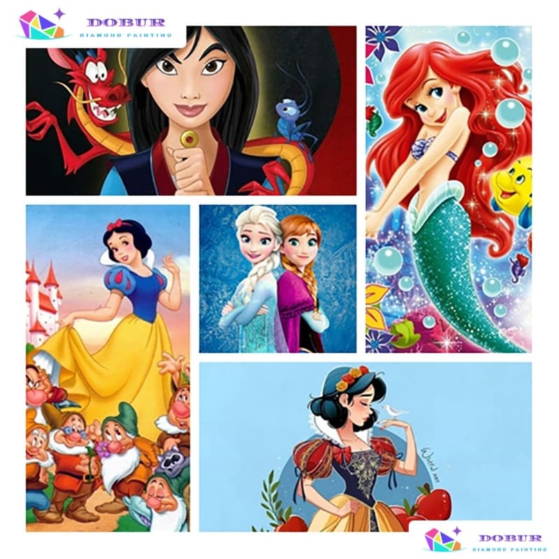 DOBUR | Pintura Diamante Kits De Pintura Para Redondos/Quadrados Disney Princess 5D DIY Com Full Drill Artesanato Decora