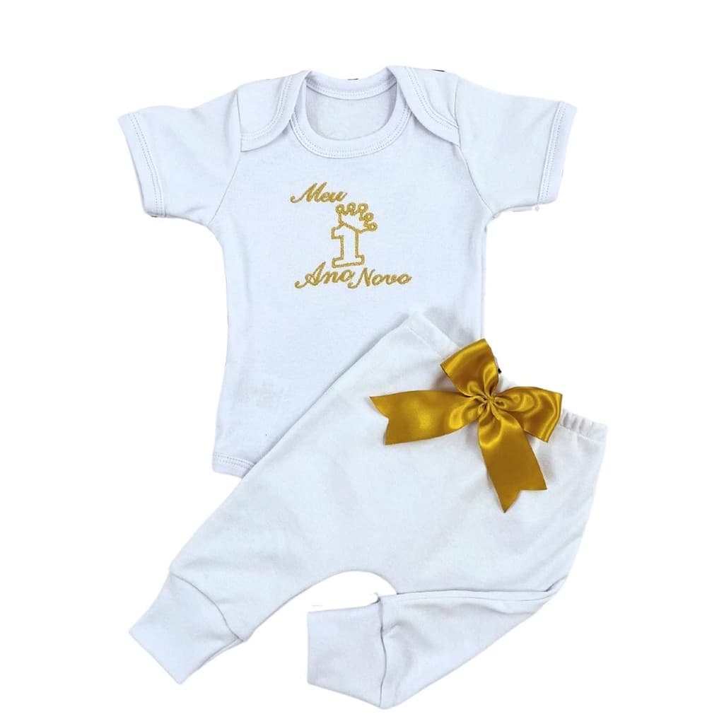 Conjunto Roupa Bebê Masculino Feminino Body Meu Primeiro Ano Novo Réveillon Short Tapa Fralda ou Calça c20906