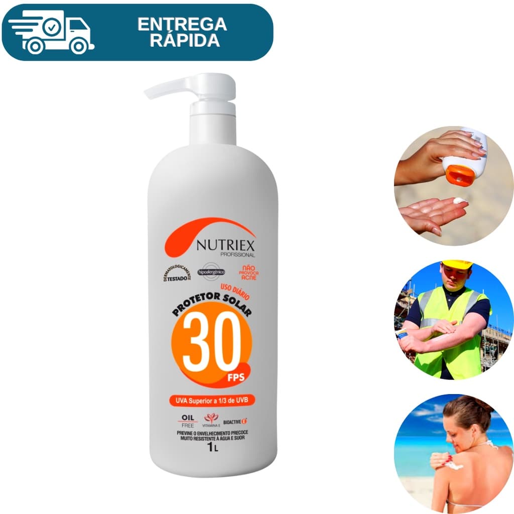 Protetor Solar Fps 30 Galão 1 Litro Nutriex 1/3 UVA UVB Bloqueador Solar Fator 30 Proteção Raios