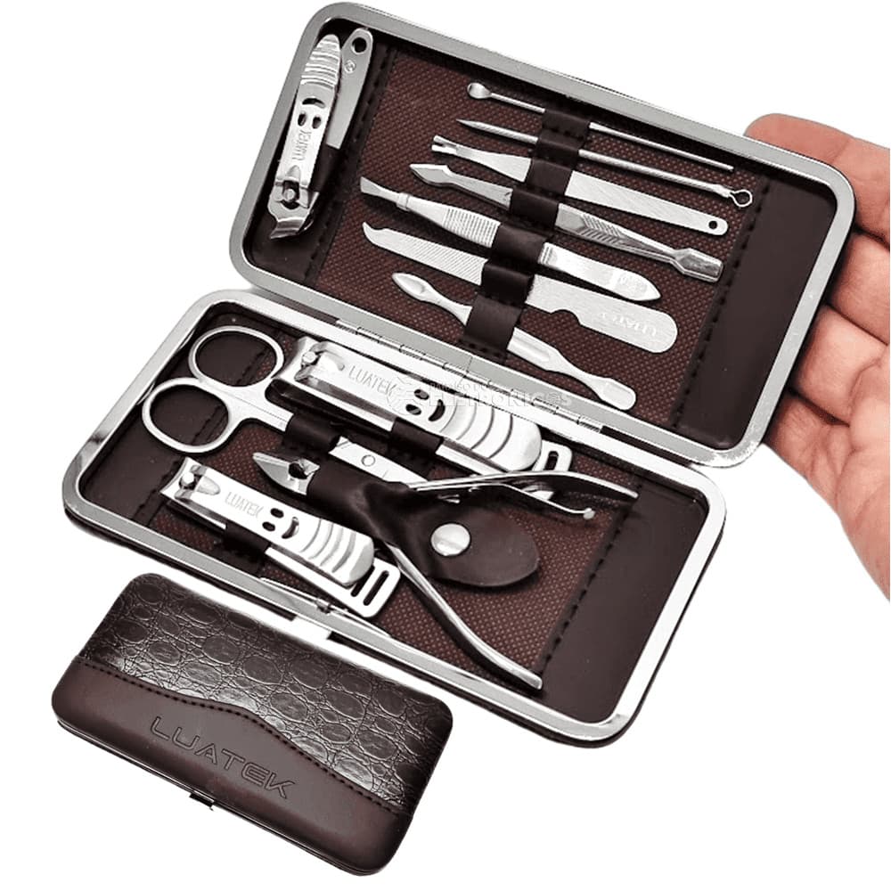 Alicate e Cortadores de Unha Profissionais Kit Completo em Estojo de Aço Inoxidável para Cuidados de Beleza LMF1117
