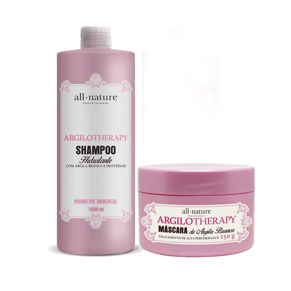 Shampoo Argilotherapy Hidratante 1000ml e Máscara de Hidratação 250g de Argila Branca All Nature